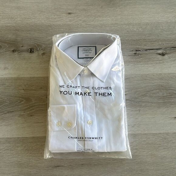 Charles Tyrwhitt Slim Fit Non-Iron Solid Royal Oxford‎ White 17/36 NWT IN PKG - Picture 6 of 9